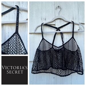 Victoria's‎ Secret Black Studded Strap Mesh Cropped Bralette Top Size M/M
